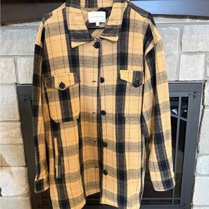 Lucky Brand Beige and Black Plaid Shacket.